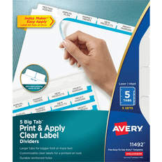 Avery Letter Trays Avery 11492 Big Tab Index Maker Clear Label Dividers, 5-Tab, 5 Sets, White