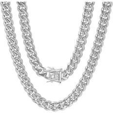 Steeltime Men's Stainless Steel Cuban Necklace - White