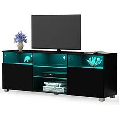 Led console table Sussurro Television Table Center Media Console with Drawer and Led Lights Black TV Bench 47x18"