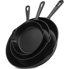 MegaChef Pre-Seasoned 6 Piece Cast Iron Skillet Set with Lids and Red  Silicone Holders