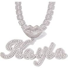 Lulu Mel Iced Out Custom Name Necklace - Silver/Transparent