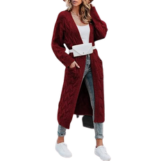 Ziwoch Women's Cable Knit Long Cardigan - Wine Red