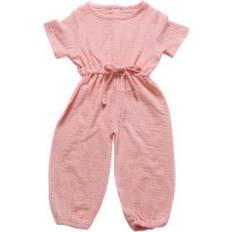 Toddler Fall Basic Plain Drawstring Jumpsuit - Peach Pink