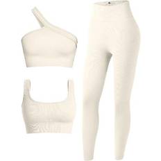 OQQ Workout Outfits for Women 2 Piece Ribbed Seamless High Waist