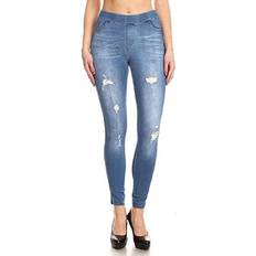 Stretch Pull-On Skinny Ripped Distressed Denim Jeggings