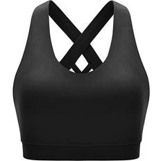 Running Girl Criss-Cross Back Padded Strappy Sports Bra - Black