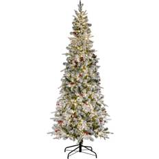 Artificial prelit slim christmas tree Haute Decor Oic Products 7' Pre-Lit Lexington Artificial Fir In White White 7 Ft