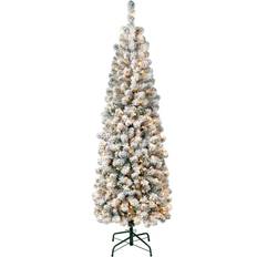 Plastic Christmas Trees National Tree Company 6 ft First Traditions Pre-Lit Acacia Flocked Slim Christmas Tree 70.8"