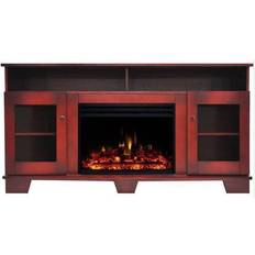 Electric Fireplaces Cambridge Savona Electric Fireplace Heater with 59-In. Cherry TV Stand, Enhanced Log Display, Multi-Color Flames, and Remote