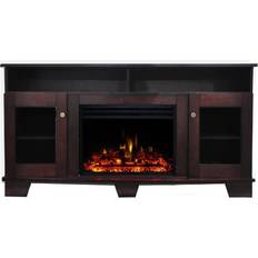 Electric Fireplaces Hanover Glenwood 59.1 in. Freestanding Electric Fireplace TV Stand in Mahogany with Multi-Color Flames, Brown