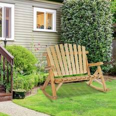Outdoor Rocking Chairs OutSunny 2-Person Wooden Patio Rocking Chair Adirondack Log Bench Burlywood