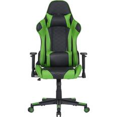 Hanover Black and Green Faux Leather Gaming Chair with Adjustable Gas Lift Seating, Lumbar and Neck Support, Black/Green