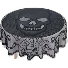 Table Cloths Amscan Halloween Skull Lace Round Table Cover, 70" Black