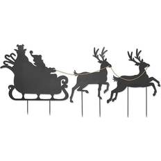 Gerson Santa Riding Sleigh with Two Deer Silhouette Yard Stake Figurine 35.6"