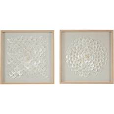 Framed Art Deco 79 23.5 in. Square Natural White Shell Shadow Boxes Coastal Wall Art, 39126