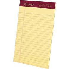 AmpadÂ Gold FibreÂ 5" x 8" Canary, Perforated Notepad, Medium Ruled, 4/Pack Yellow