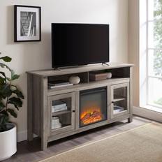 Walker Edison Gray Wash 58-Inch Fireplace Glass Wood TV Stand