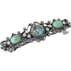 1928 Silver Tone Turquoise Color Stones Barrette Turquoise