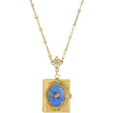 1928 Jewelry Rectangular 4 Way Locket Necklace - Gold/Blue
