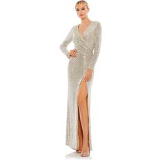 Sequins Dresses Mac Duggal Sequin Surplice Neck Gown Nude