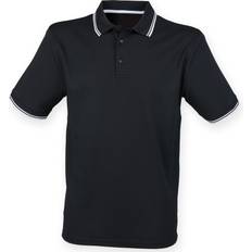 Henbury Mens Coolplus Moisture Wicking Short Sleeve Polo Shirt (Black/White)