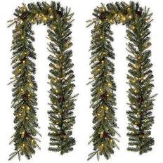 GlitzHome 2-Pack Pre-Lit Indoor Christmas Garland Set, One Size Green Green One Size