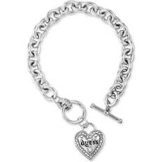 Guess Logo lock Toggle Closure Charm Bracelet - Silver/Transparent