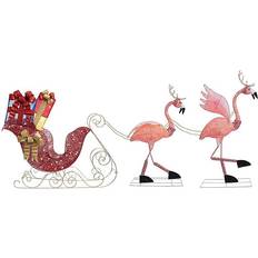 Haute Decor Flamingo Reindeer with Sleigh Figurine 42"