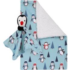 Baby Blankets NoJo Penguin Christmas Baby Blanket and Security Blanket Set, 2 Pieces Bedding Aqua Crib