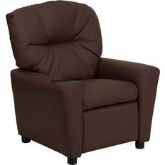 Flash Furniture Sitting Furniture Flash Furniture Contemporary Brown Leather Kids Recliner with Cup Holder BT-7950-KID-BRN-LEA-GG In Stock BT-7950-KID-BRN-LEA-GG