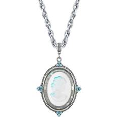 1928 Jewelry Cameo Pendant Necklace - Silver/Blue