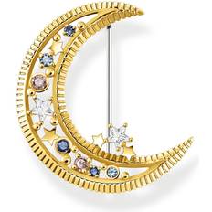 Thomas Sabo Sterling Plated Multicoloured Stones Crescent Moon Brooch X0283-959-7