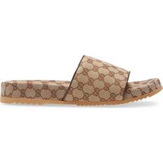 Gucci Men Slippers & Sandals Gucci Men's Canvas Slide Sandal - Beige/Ebony