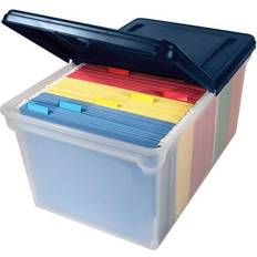 Plastic file storage boxes File Tote with Hinged Lid, Letter, Plastic, Clear/Navy