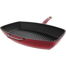 MegaChef 14 Inch Square Enamel Cast Iron Grill Pan in Red with