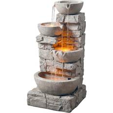 Fountains & Garden Ponds Teamson Home Outdoor Water Fountain with LED Lights, 4 Tiered Bowls, Floor
