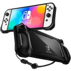 Nintendo Switch Spillvesker & Etui Spigen Rugged Armor Designed for Switch OLED Model 7 Inch and Joy-Con Controller TPU Grip with Strap Protective Case 2021 - Matte Black