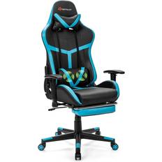 Adjustable Armrest Gaming Chairs Costway Massage Gaming Reclining Racing Chair High Back w/Lumbar - Blue