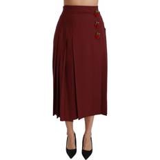 Midi Skirts - Red Dolce & Gabbana High Waist Pleated Maxi Wool Skirt