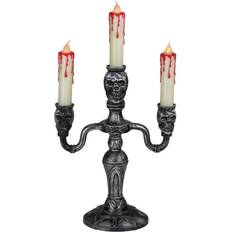 Decorations Northlight 14" Antique Silver Skull Trio Halloween Candelabra DÃ©cor