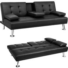 2 seater black leather sofa Flamaker Futon Black Sofa 66.1" 2 Seater