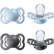 Smokker Bibs Supreme Silicone Pacifier 0-6 Months Size 1 2pk Iron/Baby Blue