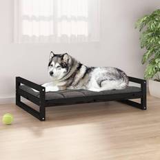 vidaXL Solid Pine Wood Dog Bed Black 105.5x75.5x28 Pet Sofa Puppy Dog