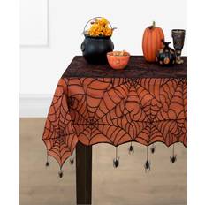 Black round table cloths Elrene Crawling Halloween Spider Lace Lined Tablecloth 70" Round Black/orange