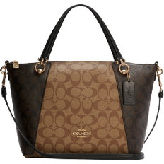 Coach Kacey Satchel In Blocked Signature Canvas - Gold/Khaki Brown Multi