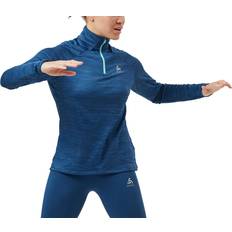 Blau - Damen Basisschicht-Oberteile Odlo Run Easy Warm Half Zip T-shirt Woman