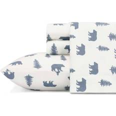Eddie Bauer Bears Trees Flannel Queen Chambray Bed Sheet Blue, White