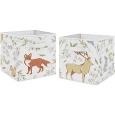 Sweet Jojo Designs Woodland Toile Fabric Storage Bins In White/blue