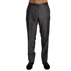 Dolce & Gabbana Polyester Pants & Shorts Dolce & Gabbana Gray Wool Silk Patterned Formal Trousers