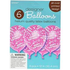Amscan Birthday Confetti Latex Balloons, 12'' 9/Pack, Bright Pink, 6 Per Pack (115800.103)